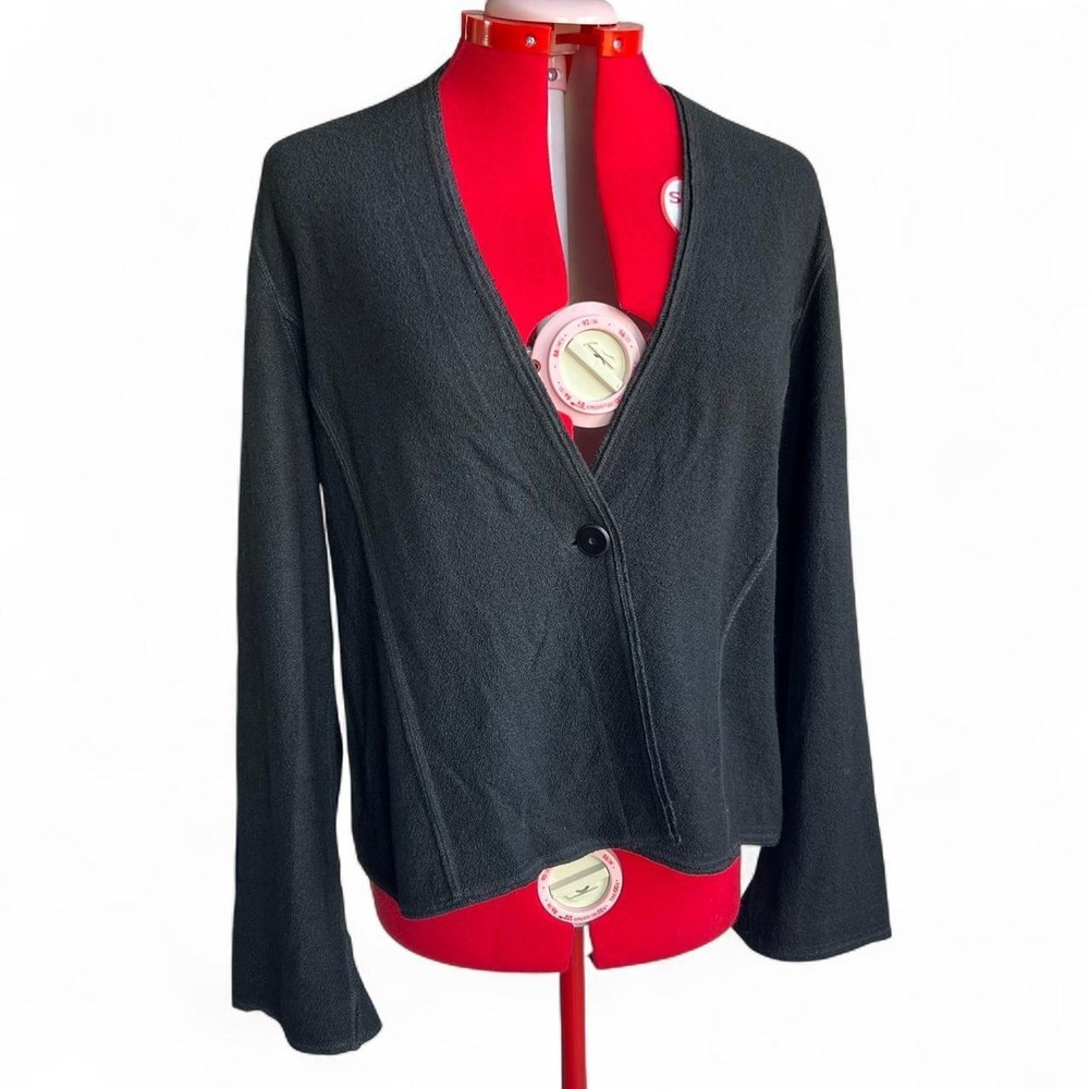 Eileen Fisher Knitted Wool Black High-V Jacket size medium nwt